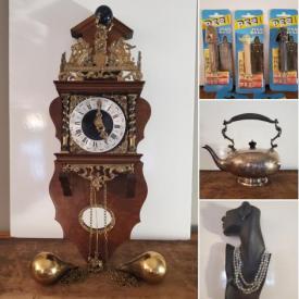 MaxSold Auction: This online auction features Sterling Silver Teapot, Silver Souvenir Spoons, Vintage Filigree Ship, Zaanse Pendulum Clock, Studio Pottery, Art Glass, Ashton Drake Dolls, Egg Cups, Teacup/Saucer Sets, Jewellery, Watches, Vintage Tins, Ber-Briar Pipe, TV, Pez Dispensers and much more!